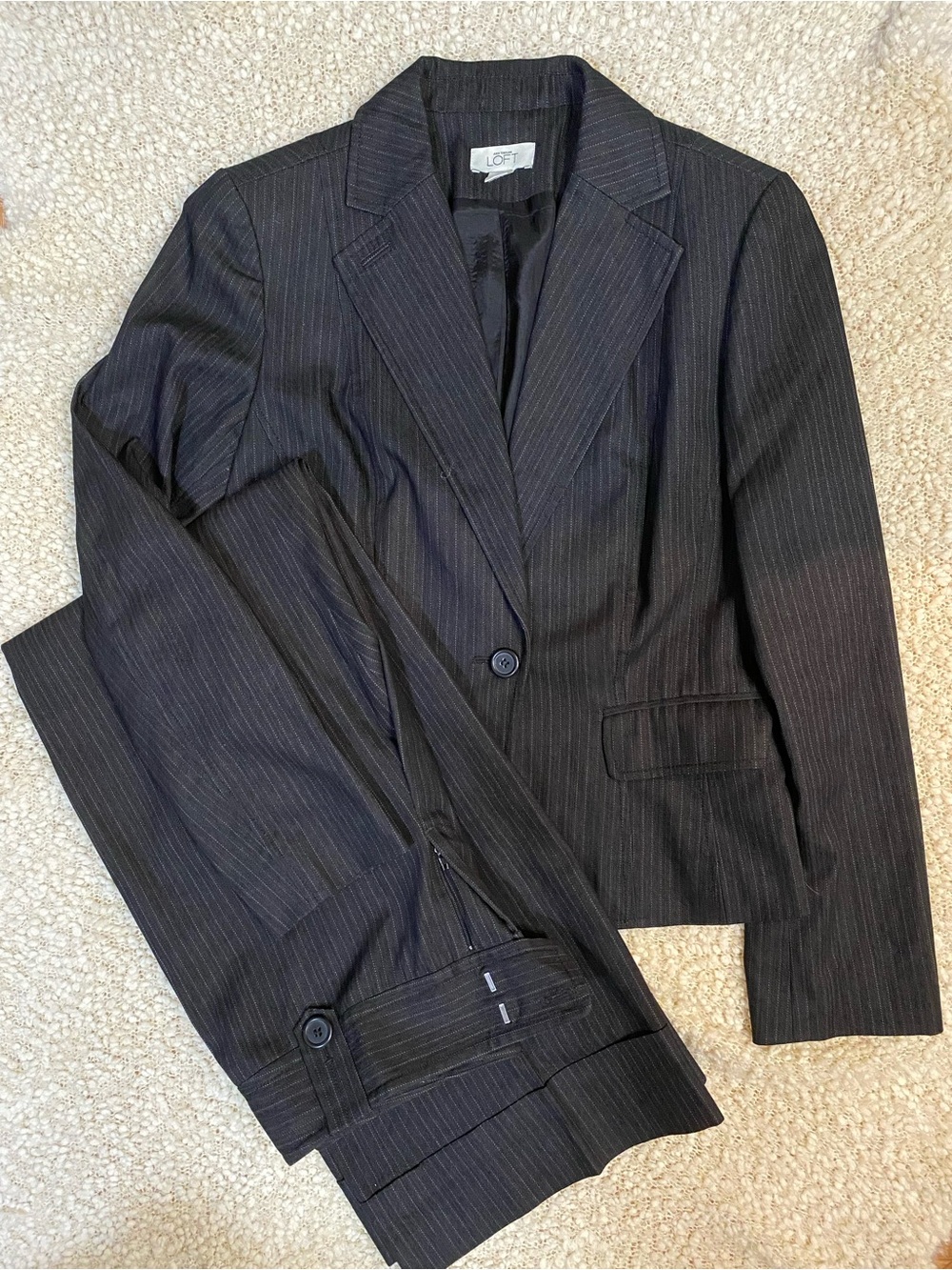 LOFT Women's Black Pinstripe Suit Blazer and Pants